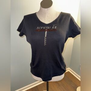 Women's Rhinestone studded Black Graphic Tee